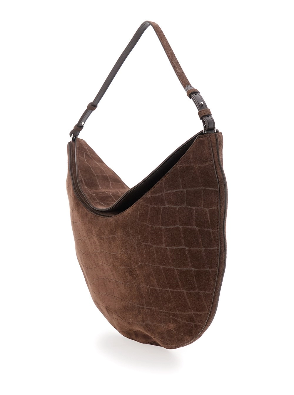 Jacquemus Borsa a Spalla 'Le Calisso Rond Large' con Tracolla Regolabile e Effetto Pelle di Coccodrillo Goffrata in Pelle Marrone Donna, view 2