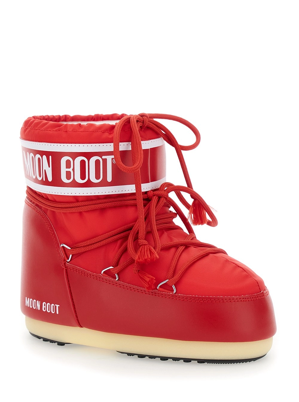 Moon boot Stivaletti da Neve con Maxi Stampa Logo in Tessuto Tecnico Rossi Donna, view 2