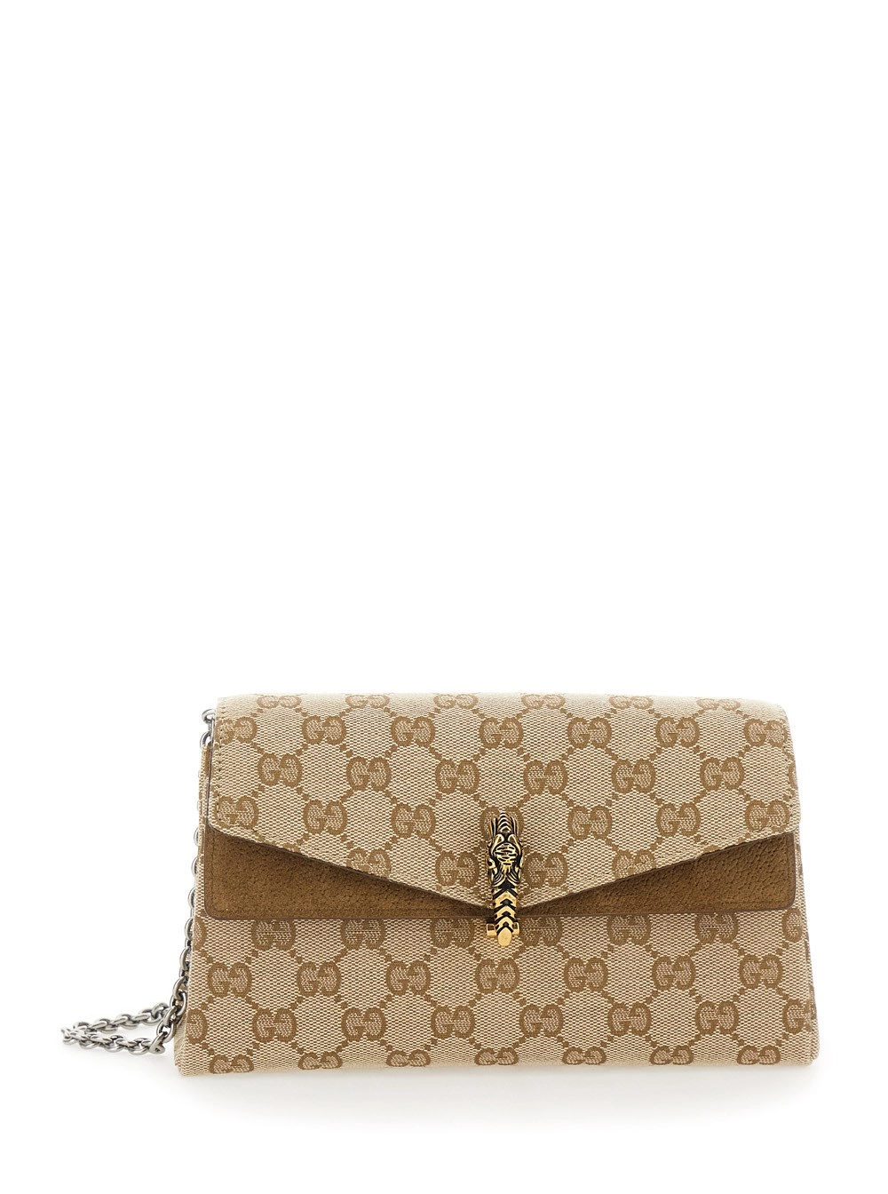 Gucci Borsa a Spalla 'Dyonisus' Piccola con Tracolla a Catena Removibile e Placca sul Fronte in Tela GG Supreme Beige Donna