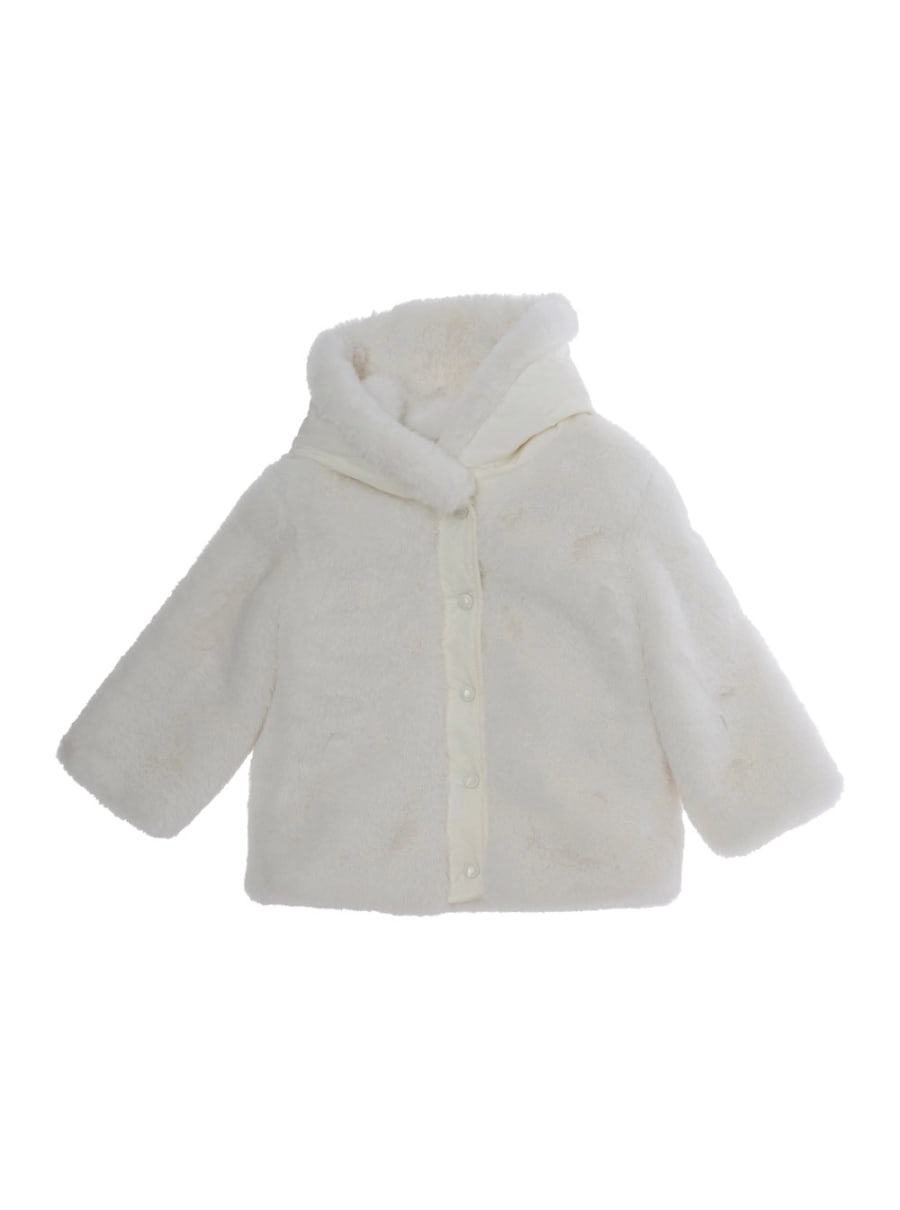 Moncler kids Piumino 'Viona' con cappuccio e chiusura nascosta sul fronte in ecopelliccia bianco baby