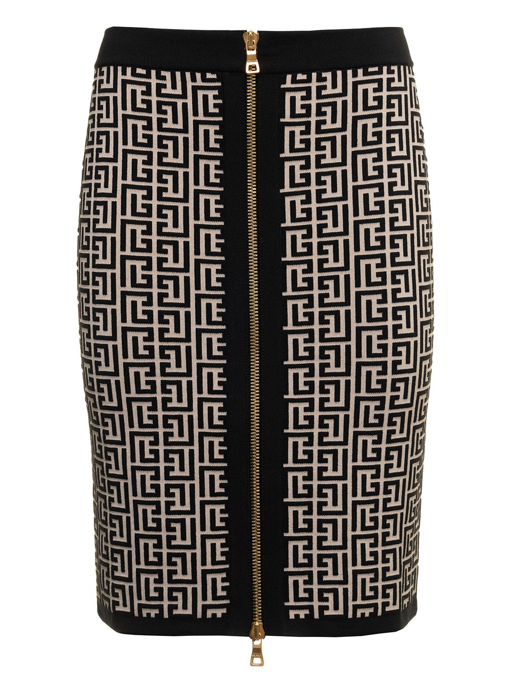 Balmain Gonna a Tubino in Lana Monogram e Zip Balmain Donna