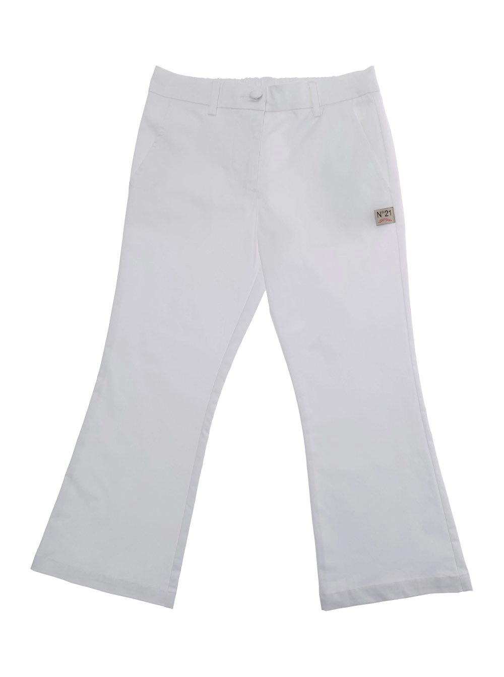 N°21 kids Pantaloni Bianchi con Vita Semi-Elasticizzata e Patch Logo sul Fronte in Cotone Bambina