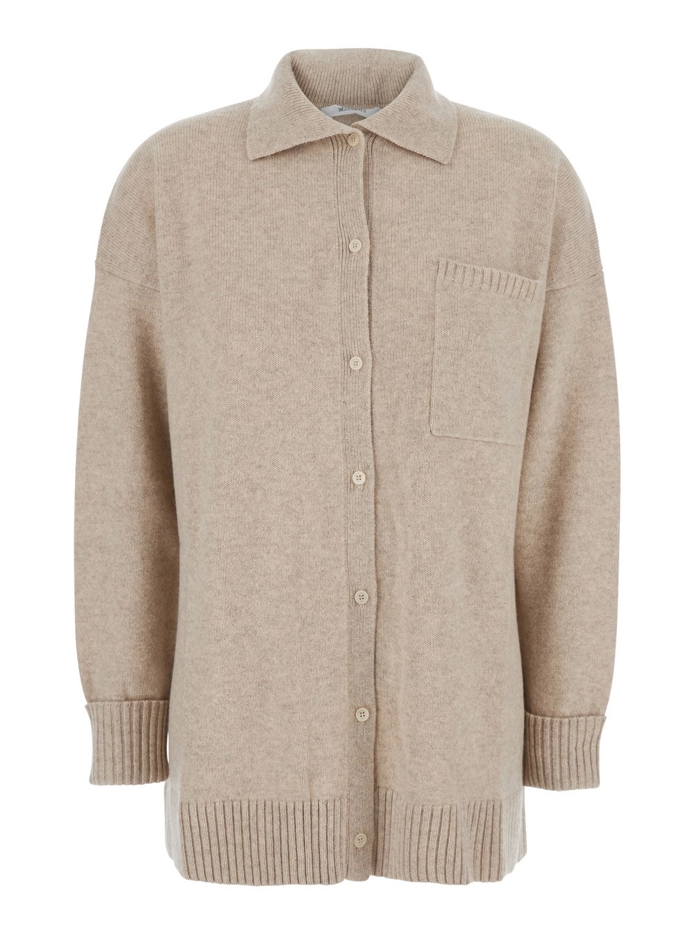 Max Mara Cardigan 'Bull' con Colletto Classico e Una Tasca Applicata sul Fronte in Cashmere Beige Donna