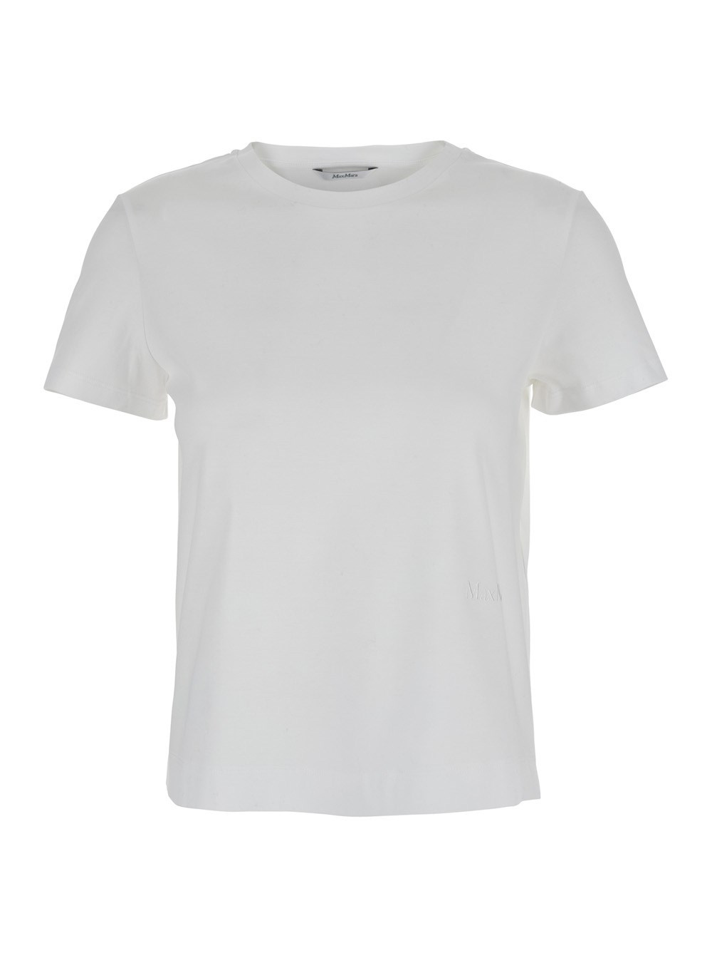 Max Mara T-Shirt 'Nerina' Girocollo con Logo Lettering Tono su Tono sul Fronte in Cotone Bianca Donna