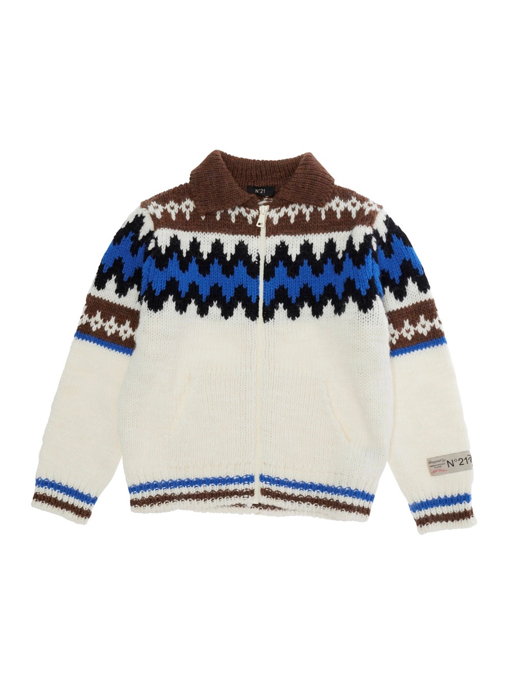 N°21 kids Cardigan con motivo geometrico e patch logo sulla manica in misto lana multicolor bambina
