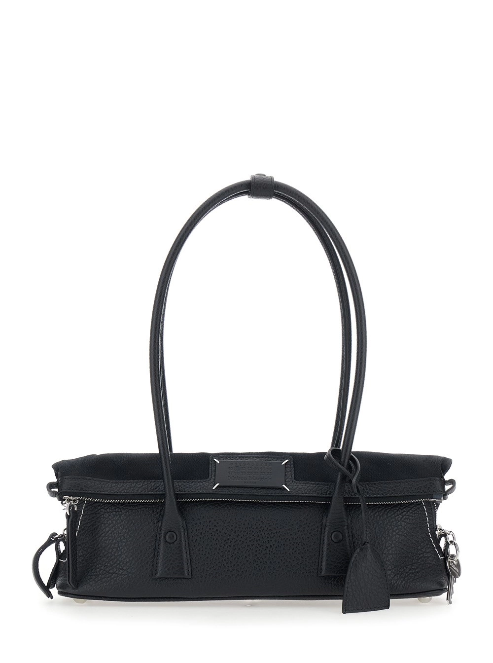 Maison Margiela Borsa a Spalla con Patch Logo sul Fronte e Dettaglio Four Stitches sul Retro in Pelle Nera Donna
