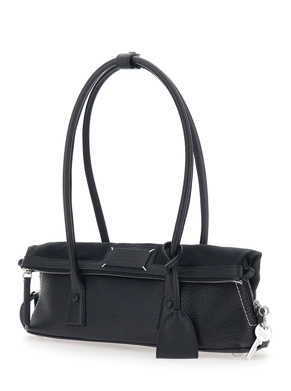 Maison Margiela Borsa a Spalla con Patch Logo sul Fronte e Dettaglio Four Stitches sul Retro in Pelle Nera Donna, view 2