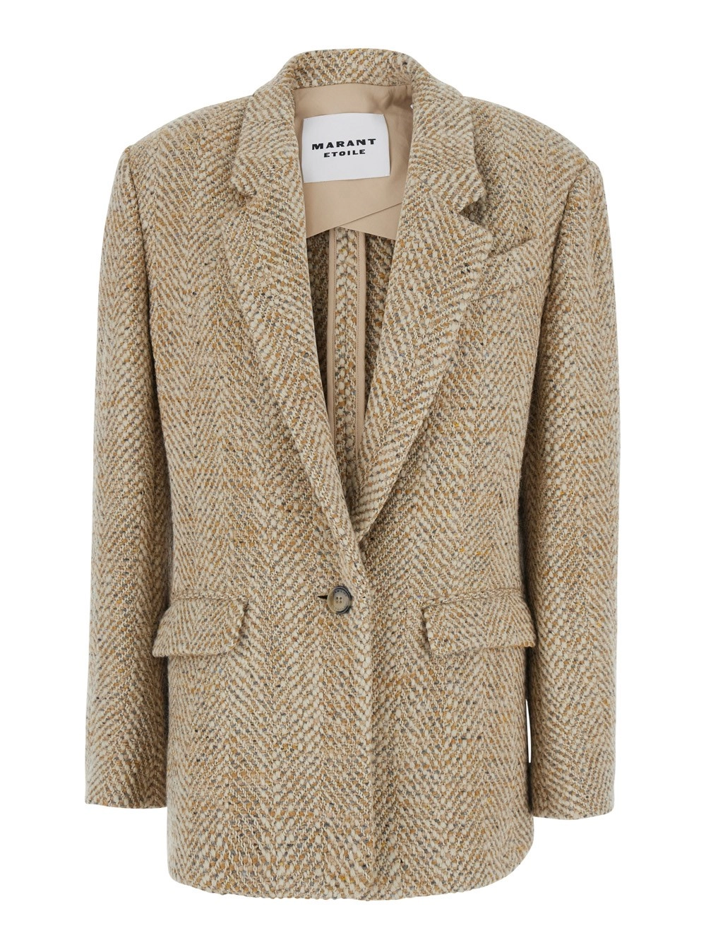Marant etoile Giacca 'Parly' Monopetto con Revers Classici e Motivo Geometrico in Misto Lana Beige Donna