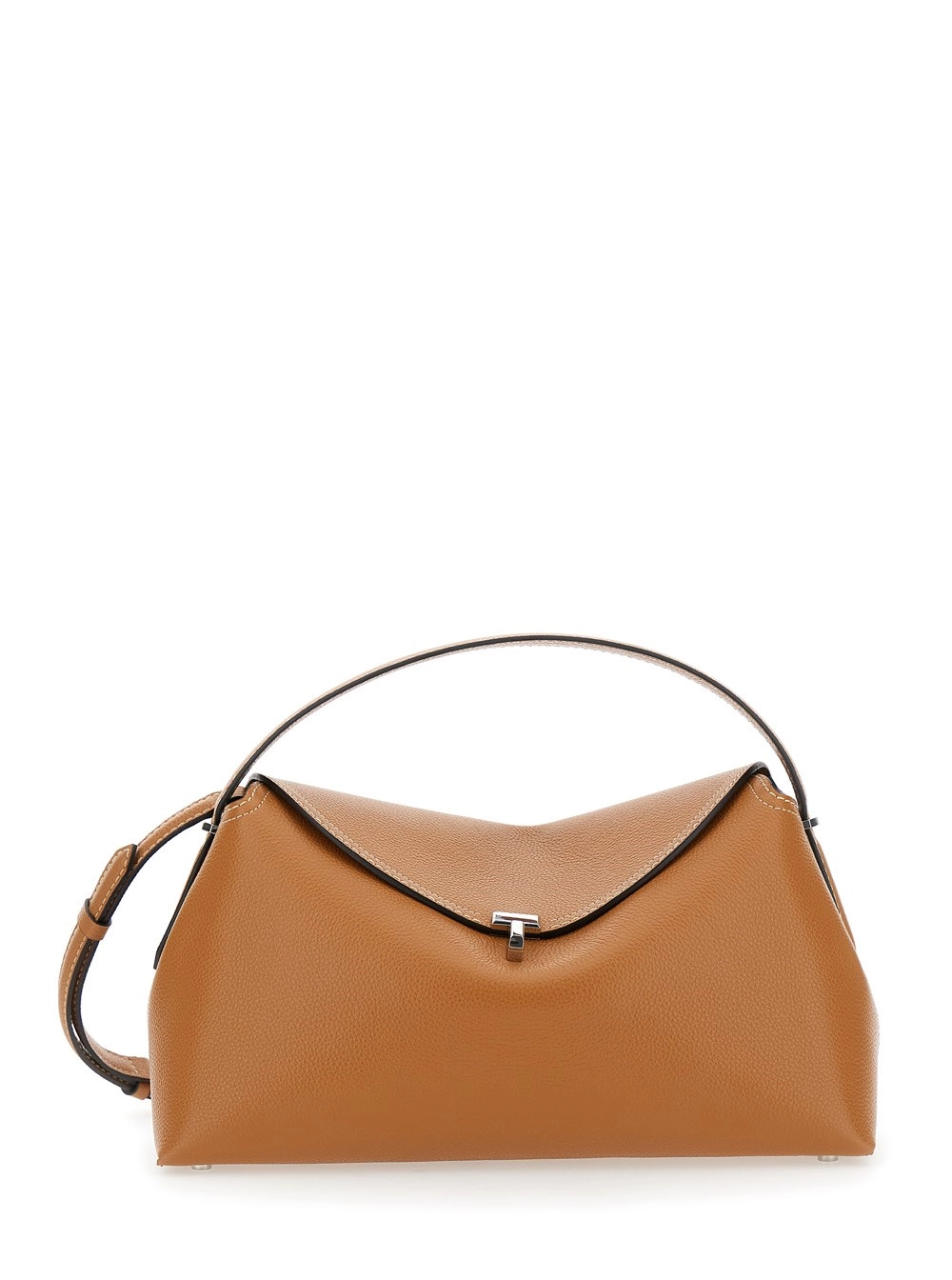 Toteme Borsa a Mano 'T-Lock' con Tracolla Removibile in Pelle Martellata Marrone Donna
