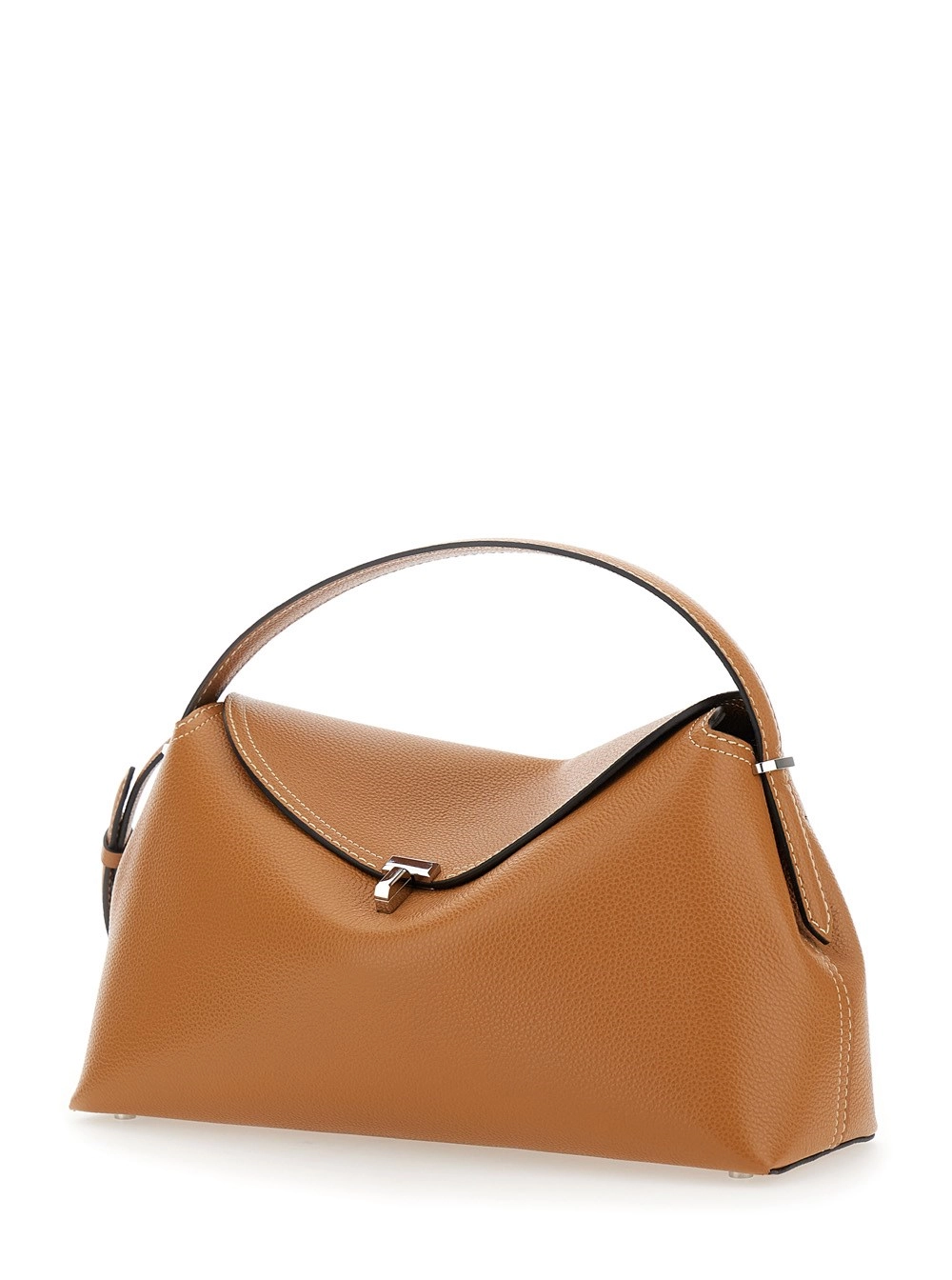 Toteme Borsa a Mano 'T-Lock' con Tracolla Removibile in Pelle Martellata Marrone Donna, view 2