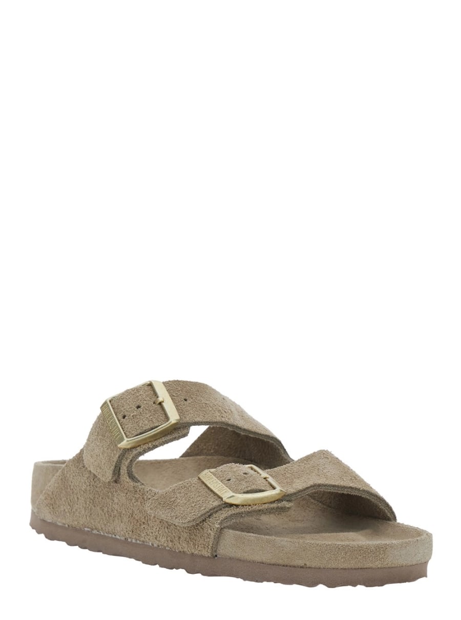Birkenstock Sandali 'Arizona' con Punta Arrotondata e Chiusura con Fibbie in Pelle Scamosciata Beige Donna, view 2