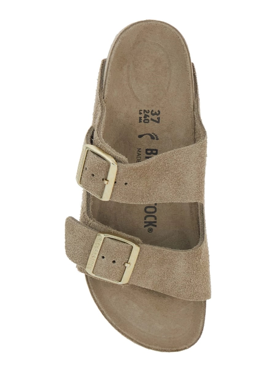 Birkenstock Sandali 'Arizona' con Punta Arrotondata e Chiusura con Fibbie in Pelle Scamosciata Beige Donna, view 4