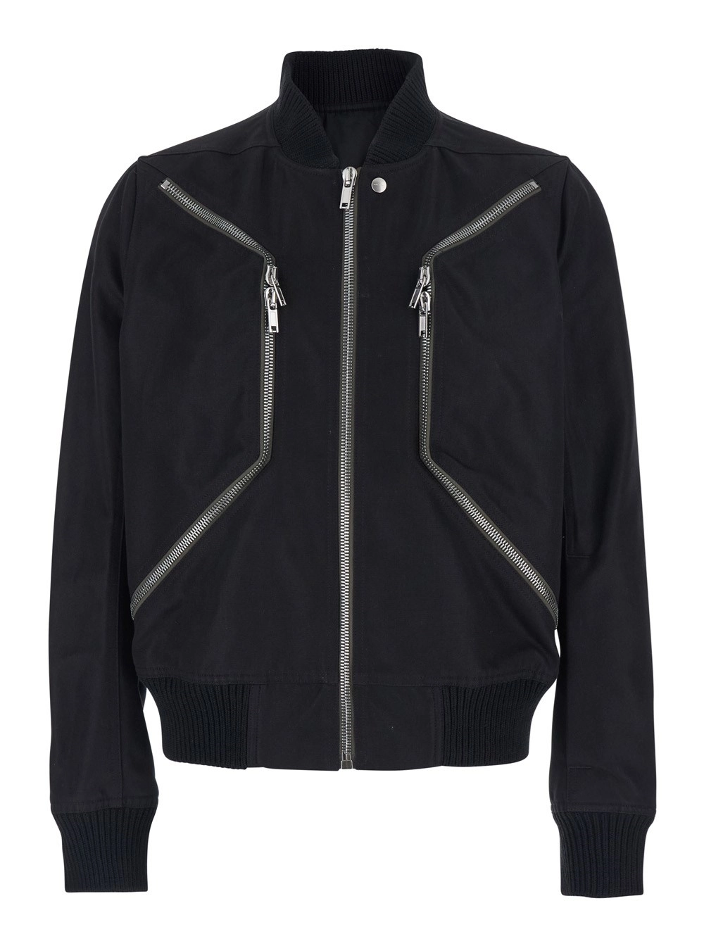 Rick Owens Giubbotto Bomber 'Heizer Flight' con Colletto Bomber e Due Tasche con Zip sul Fronte in Misto Cotone Nero Uomo