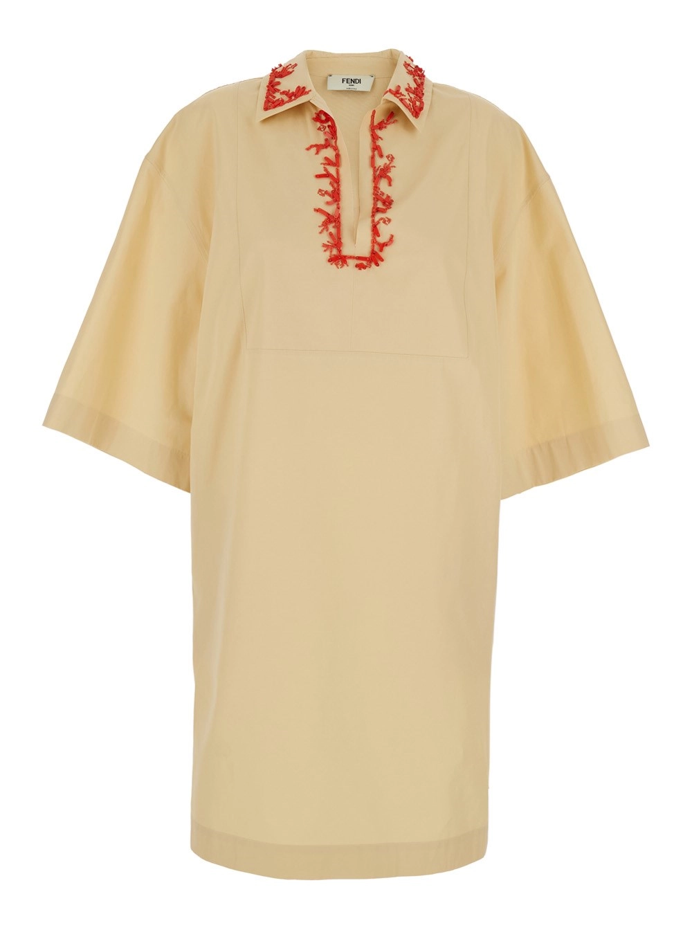 Fendi Abito con Colletto Aperto Stile Polo e Ricamo sul Colletto in Cotone Beige Donna
