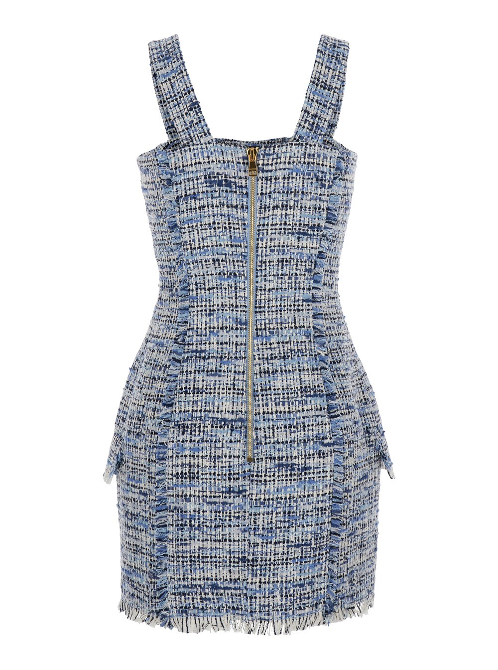 Balmain Abito con Dettagli Sfilacciati in Tweed Blu Donna, view 2