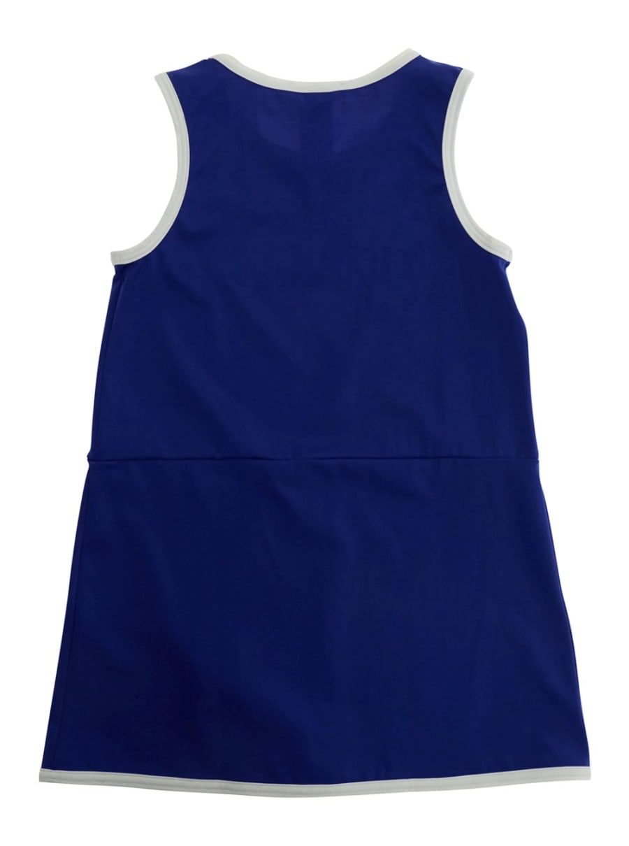 Marni kids Abito copri costume smanicato con logo lettering sul fronte in tessuto tecnico stretch blu bambina, view 2