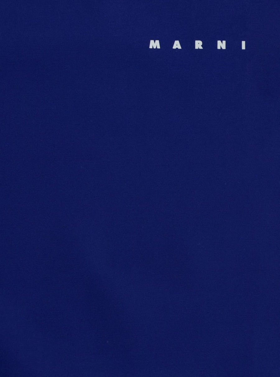 Marni kids Abito copri costume smanicato con logo lettering sul fronte in tessuto tecnico stretch blu bambina, view 3