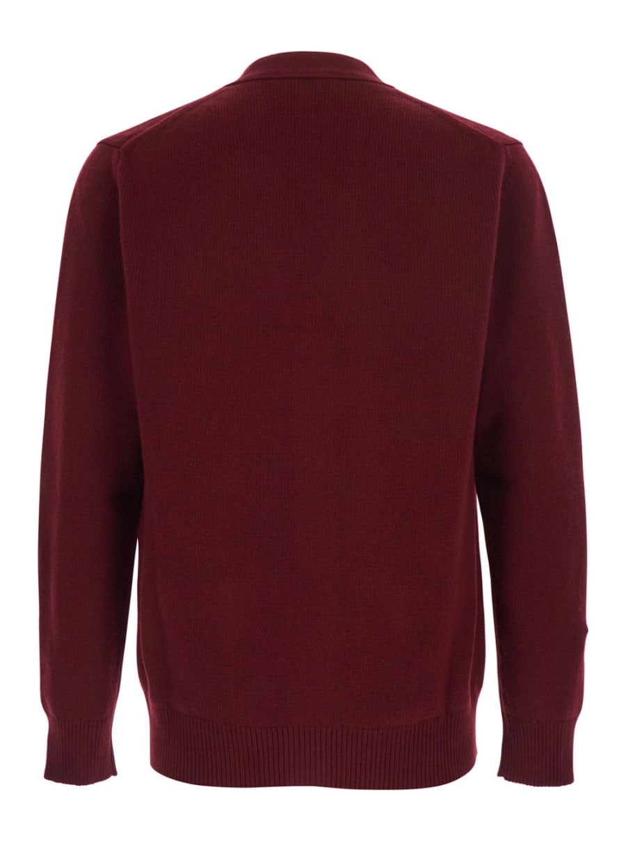 Gucci Cardigan con Scollo a V e Ricamo GG sul Fronte in Cashmere Bordeaux Uomo, view 2