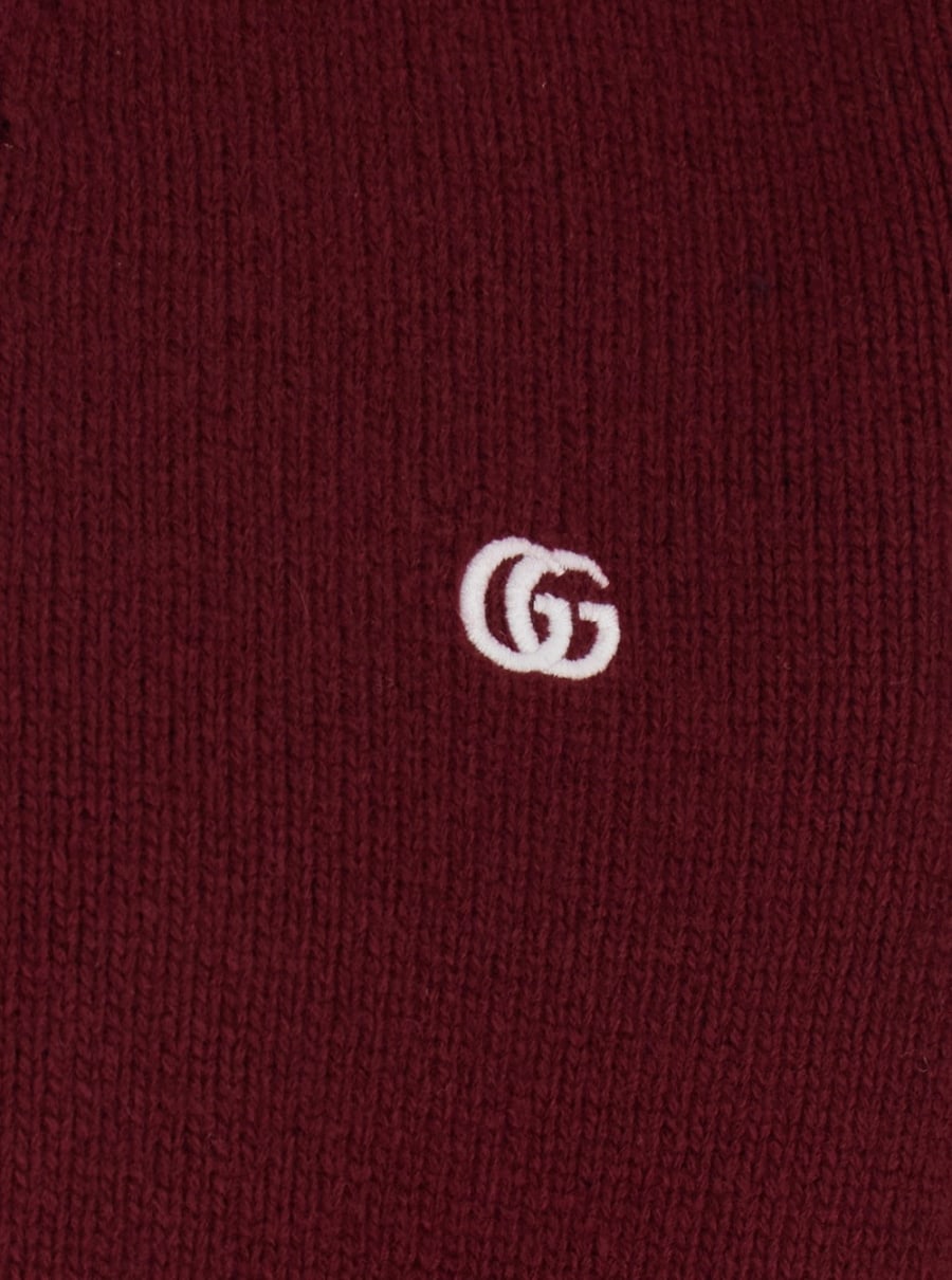 Gucci Cardigan con Scollo a V e Ricamo GG sul Fronte in Cashmere Bordeaux Uomo, view 3