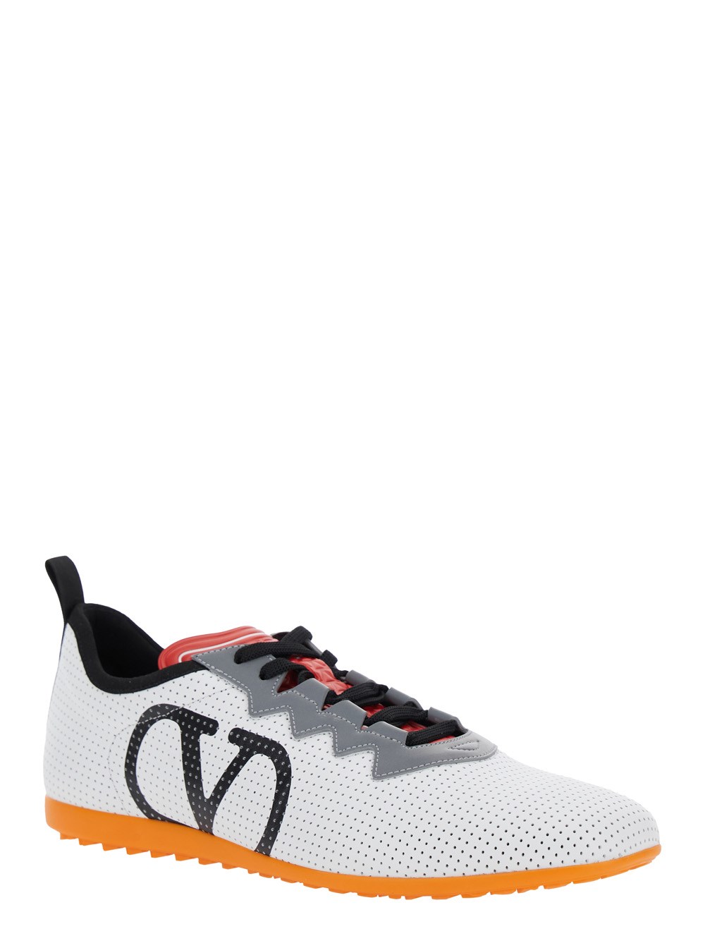 Valentino Garavani Sneaker Low Top con Punta Asimmetrica e Dettaglio VLogo sul Lato in Tessuto Tecnico Bianca Uomo, view 2