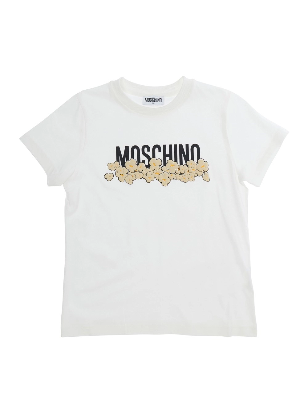 Moschino kids T-shirt con collo rotondo e logo lettering sul fronte in cotone bianca bambino