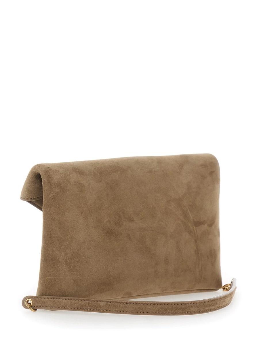 Saint Laurent Borsa a Tracolla con tracolla a catena e placca Cassandre sul fronte in pelle scamosciata beige donna, view 3