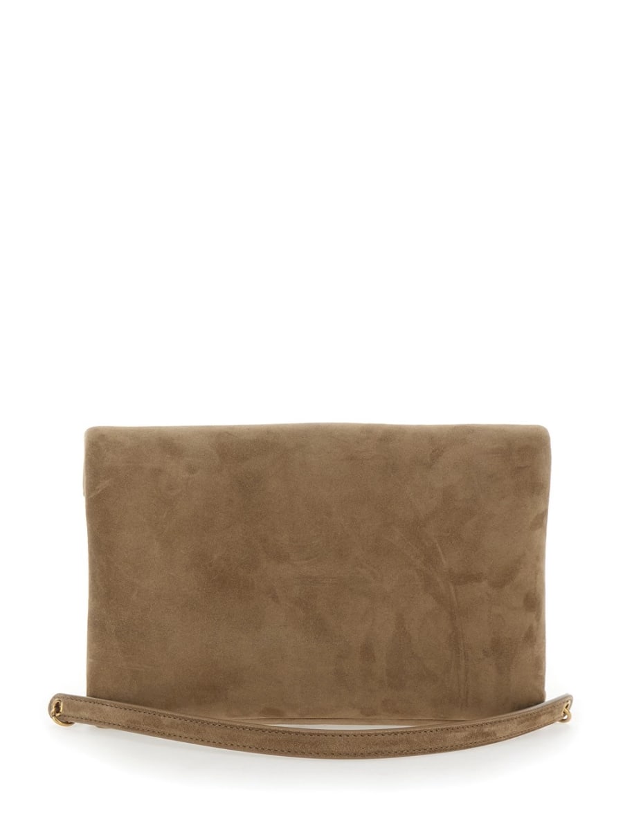 Saint Laurent Borsa a Tracolla con tracolla a catena e placca Cassandre sul fronte in pelle scamosciata beige donna, view 4