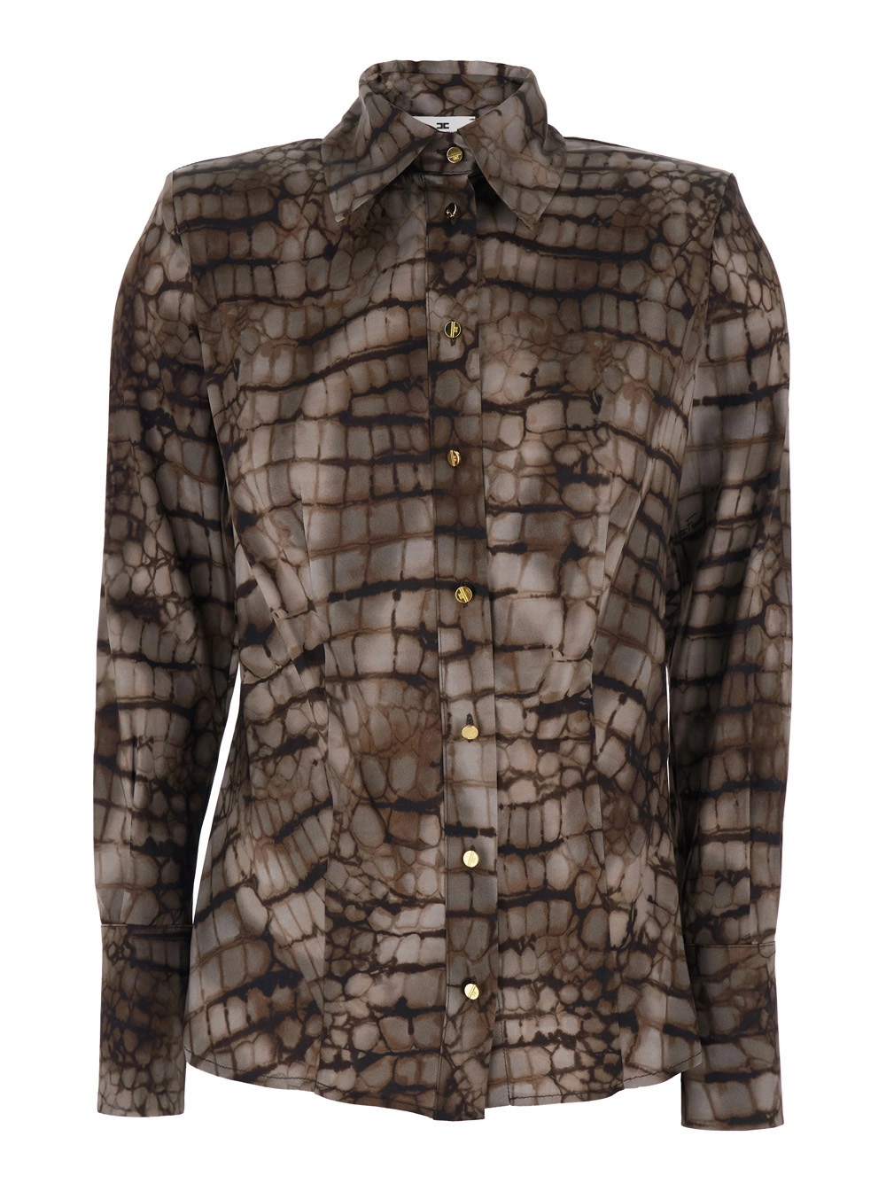 Elisabetta Franchi Camicia con Colletto Classico e Stampa All-Over in Viscosa Stretch Marrone Donna