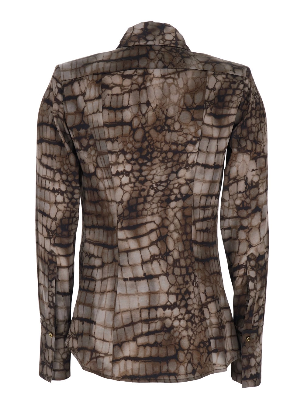 Elisabetta Franchi Camicia con Colletto Classico e Stampa All-Over in Viscosa Stretch Marrone Donna, view 2