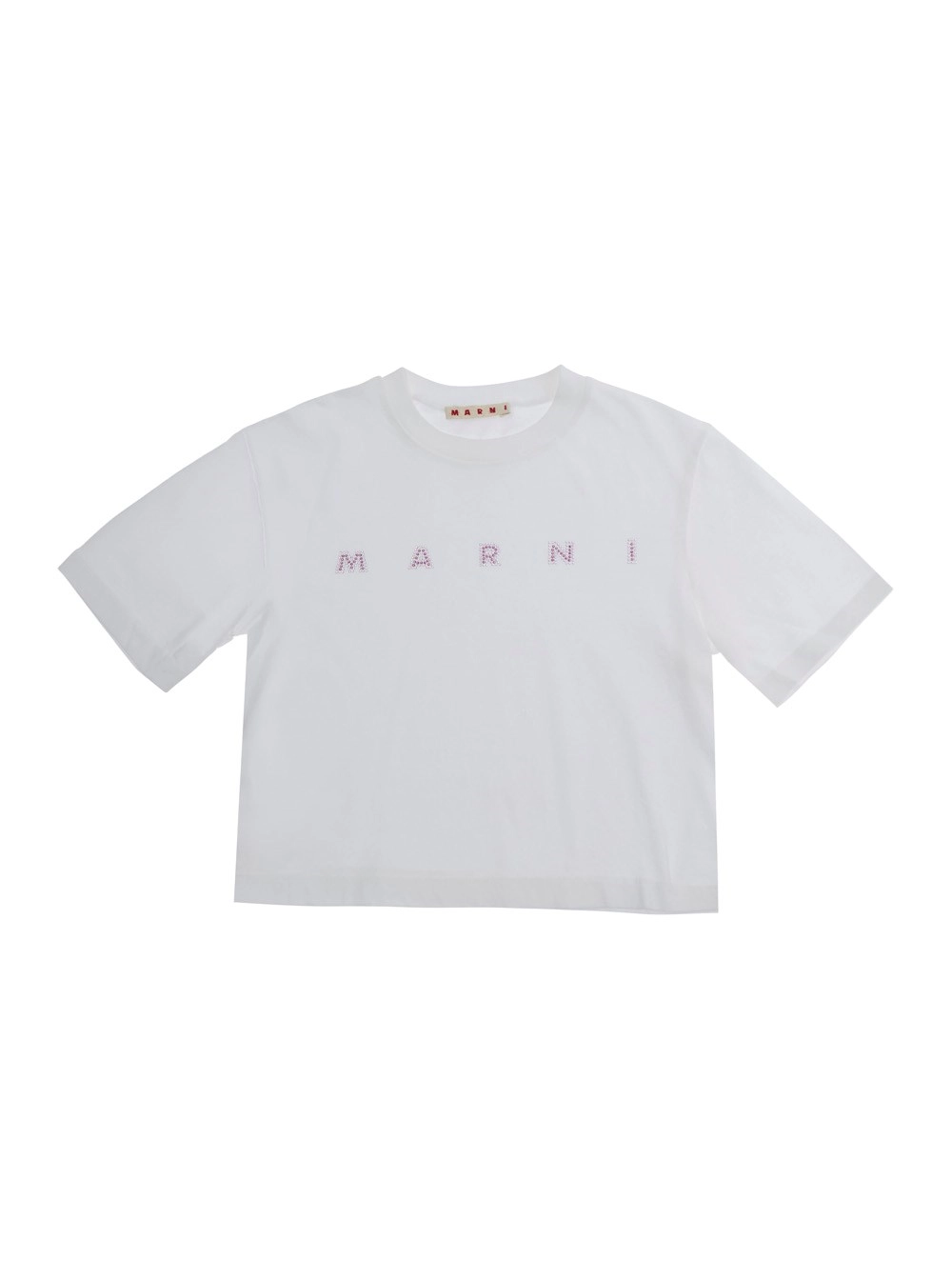Marni kids T-Shirt Girocollo con Logo Lettering sul Fronte in Cotone Bianca Bambina