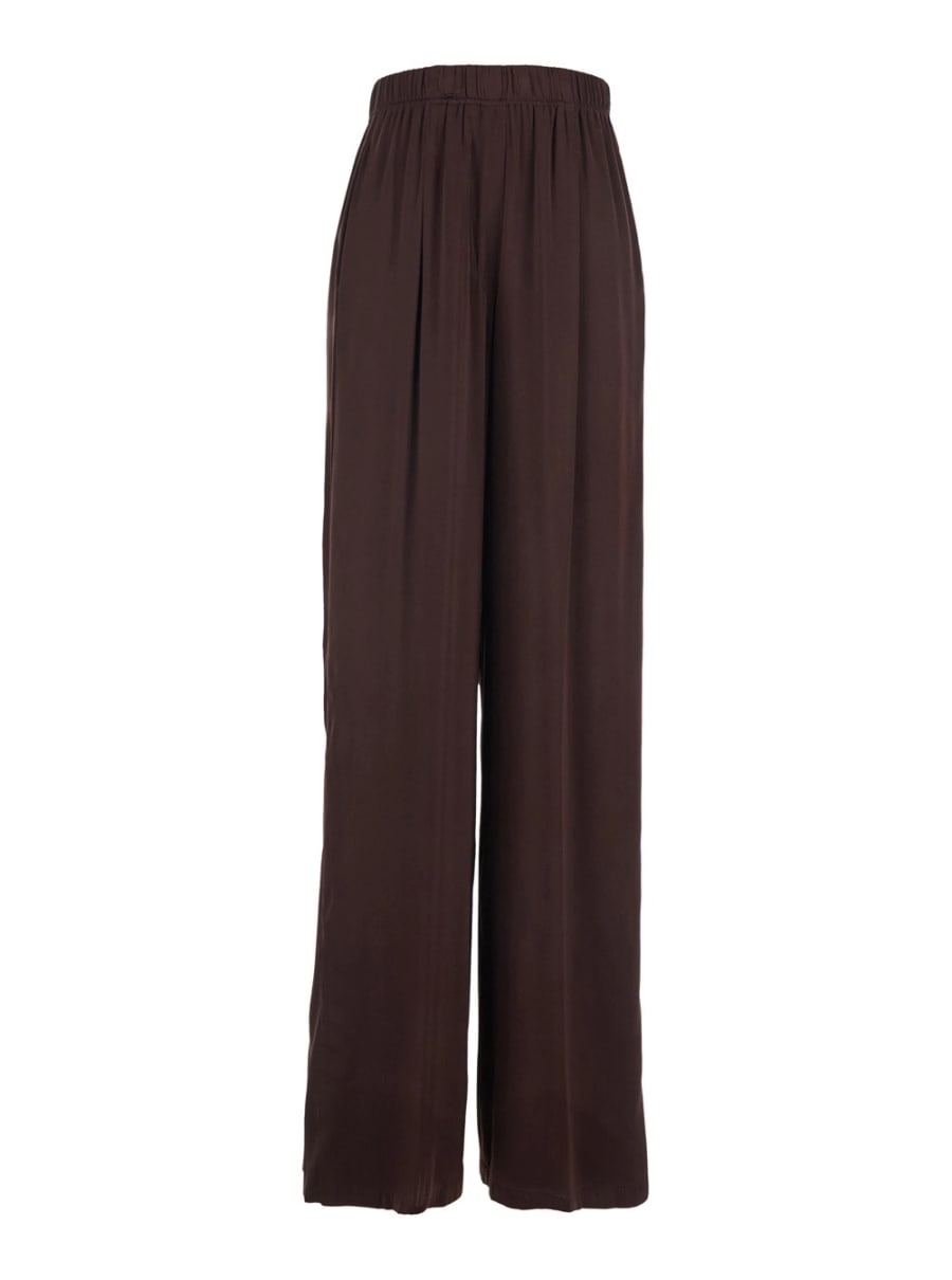 Jucca Pantaloni in Seta con Vita Elasticizzata e Tasche a Filetto Laterali Marroni Donna