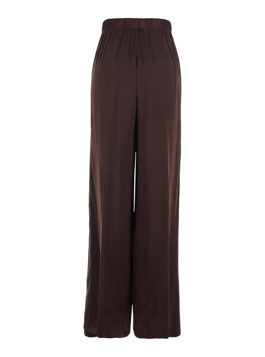 Jucca Pantaloni in Seta con Vita Elasticizzata e Tasche a Filetto Laterali Marroni Donna, view 2