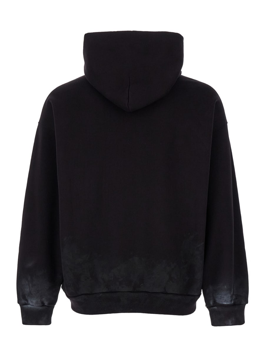 Balenciaga Felpa con Cappuccio e Motivo Metal BB Stencil in Cotone Effetto Sporco Nero Uomo, view 2