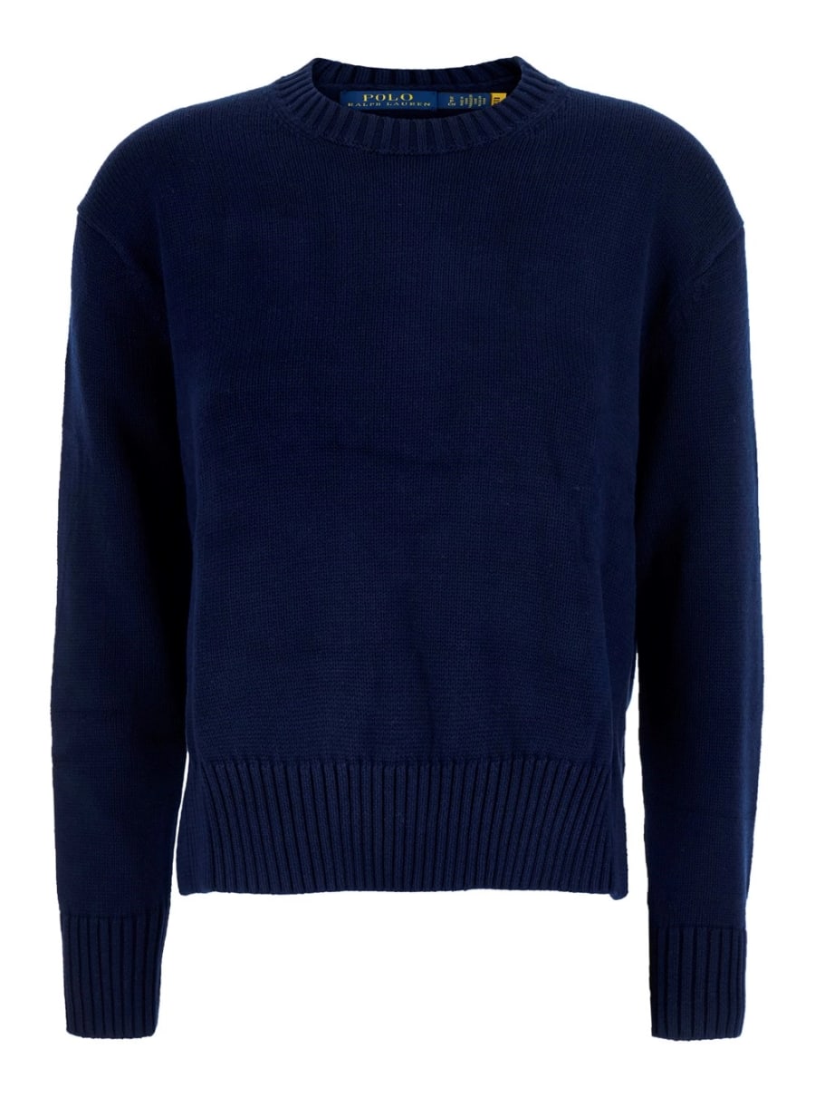 Polo Ralph Lauren CN PO-LONG SLEEVE-PULLOVER Blu Maglia con Collo Rotondo e Maniche Lunghe in Cotone Uomo