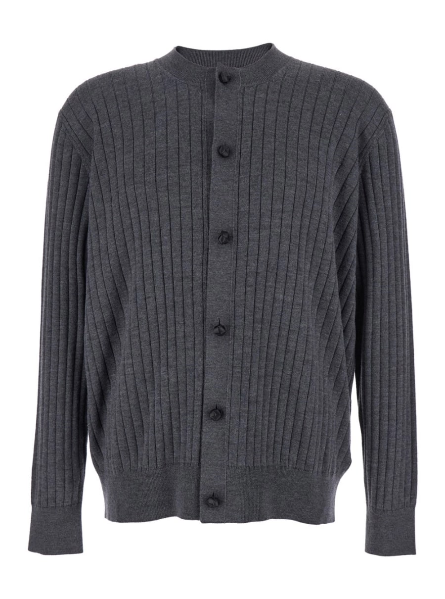 Bottega Veneta Cardigan Girocollo con Chiusura con Bottoni sul Fronte e Lavorazione a Coste in L;ana Grigio Uomo