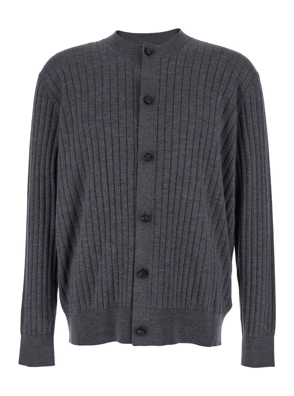 Bottega Veneta Cardigan Girocollo con Chiusura con Bottoni sul Fronte e Lavorazione a Coste in L;ana Grigio Uomo
