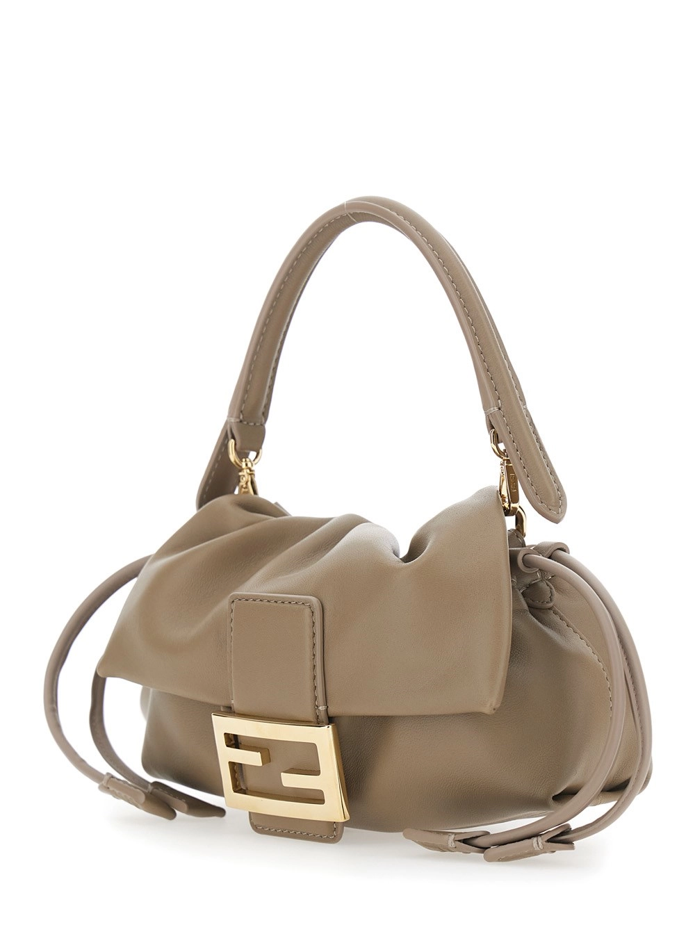 Fendi Borsa a Spalla 'Baguette Soft' Piccola con placca FF sul Fronte e Chiusura a Coulisse in Pelle Beige Donna, view 2