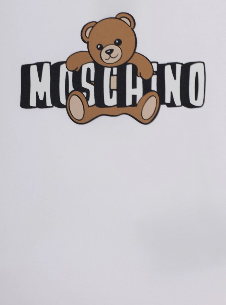Moschino kids Completo T-Shirt e Pantaloncini con Stampa Logo sul Fronte in Cotone Stretch Bianco e Rosa Baby, view 3