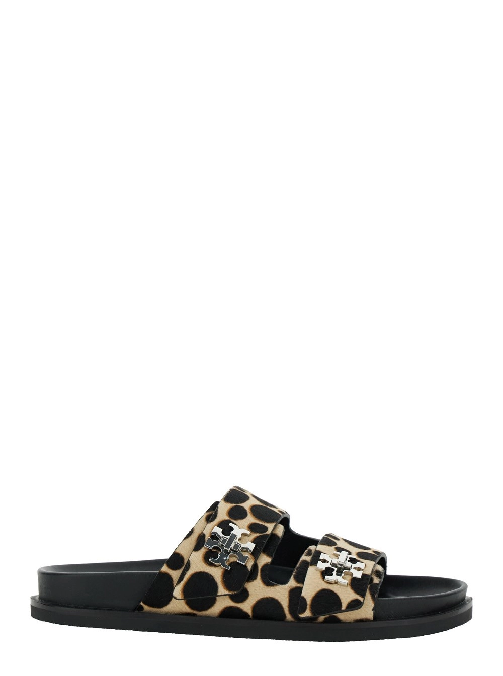 Tory Burch Sandali 'Turnlock' con Doppio Cinturino e Stampa Animalier in Pelle Marroni Donna