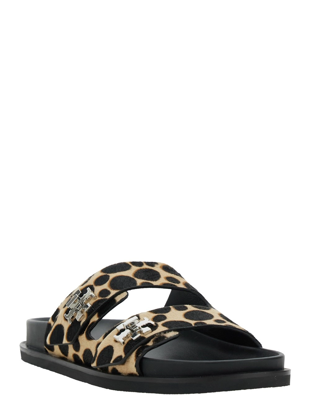 Tory Burch Sandali 'Turnlock' con Doppio Cinturino e Stampa Animalier in Pelle Marroni Donna, view 2