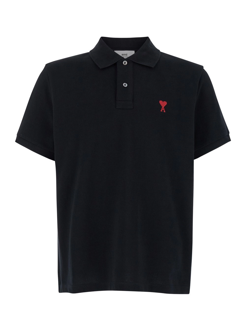 AMI Paris Polo con Logo ADC Ricamato sul Fronte in Cotone Nero Uomo