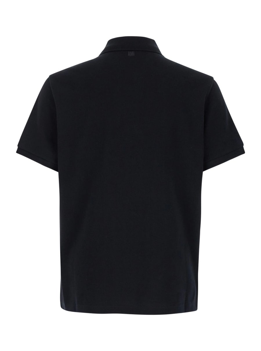 AMI Paris Polo con Logo ADC Ricamato sul Fronte in Cotone Nero Uomo, view 2