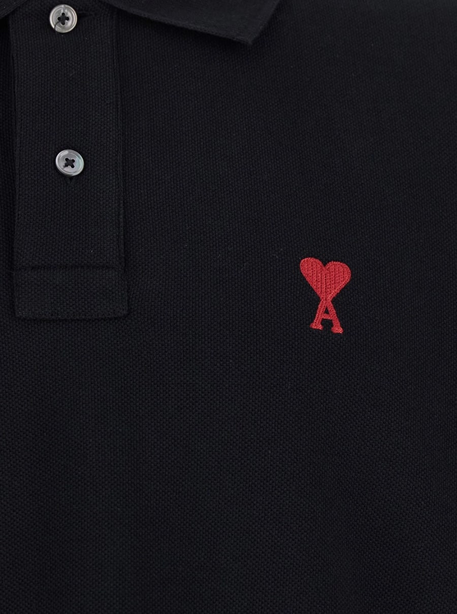 AMI Paris Polo con Logo ADC Ricamato sul Fronte in Cotone Nero Uomo, view 3