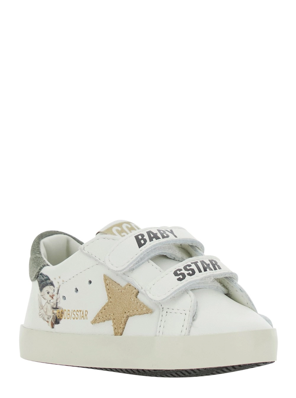Golden goose kids Sneakers con stampa sui lati e patch stella in pelle bianche baby, view 2
