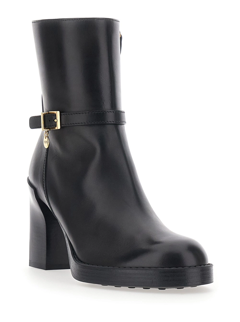 Tod's Stivaletti con cinturino con fibbia e tacco alto in pelle neri donna, view 2