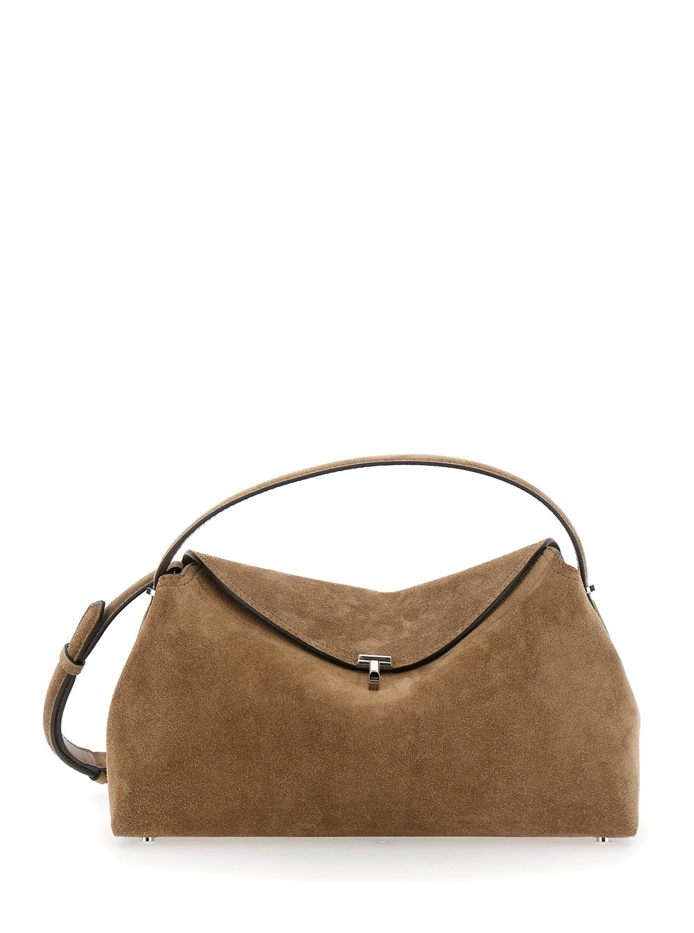 Toteme Borsa a mano T-lock Suede Top Handle con manici e pelle Beige donna