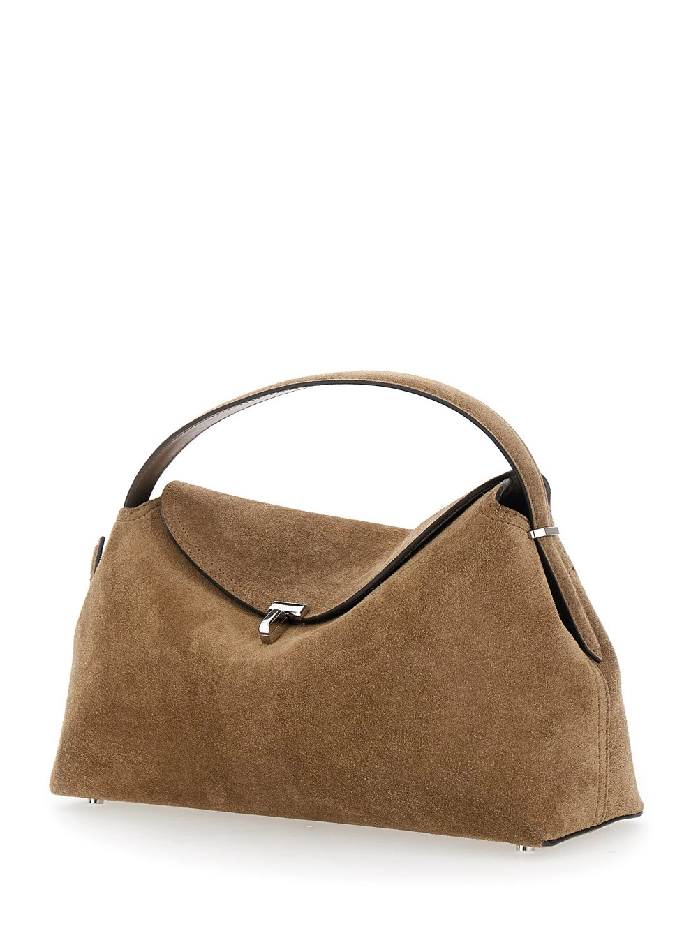 Toteme Borsa a mano T-lock Suede Top Handle con manici e pelle Beige donna, view 2