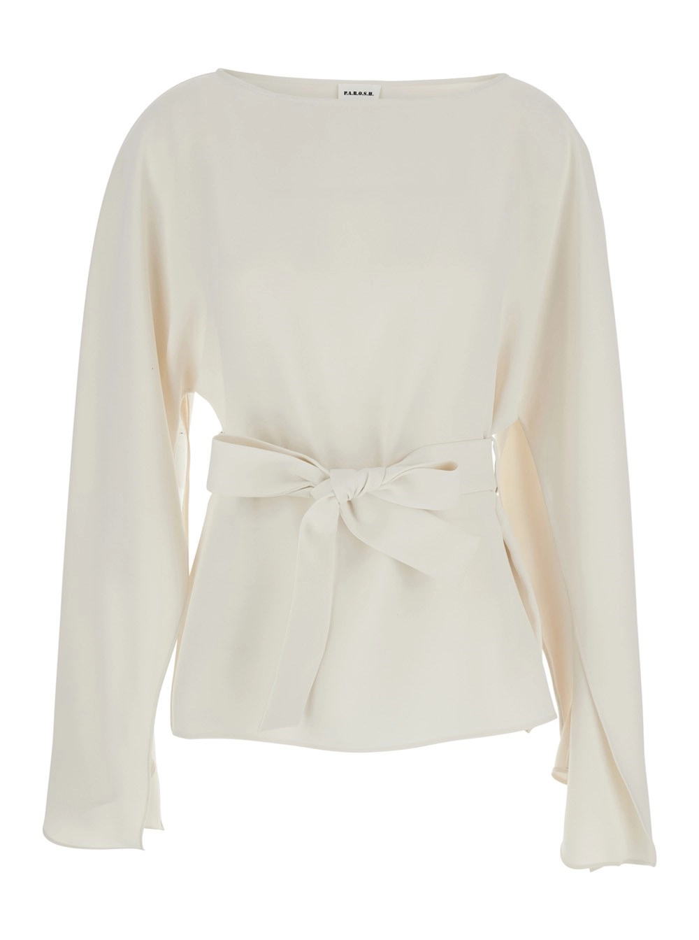 P.A.R.O.S.H. Blusa Girocollo con Dettaglio Fiocco sul Fronte in Cady Bianca Donna
