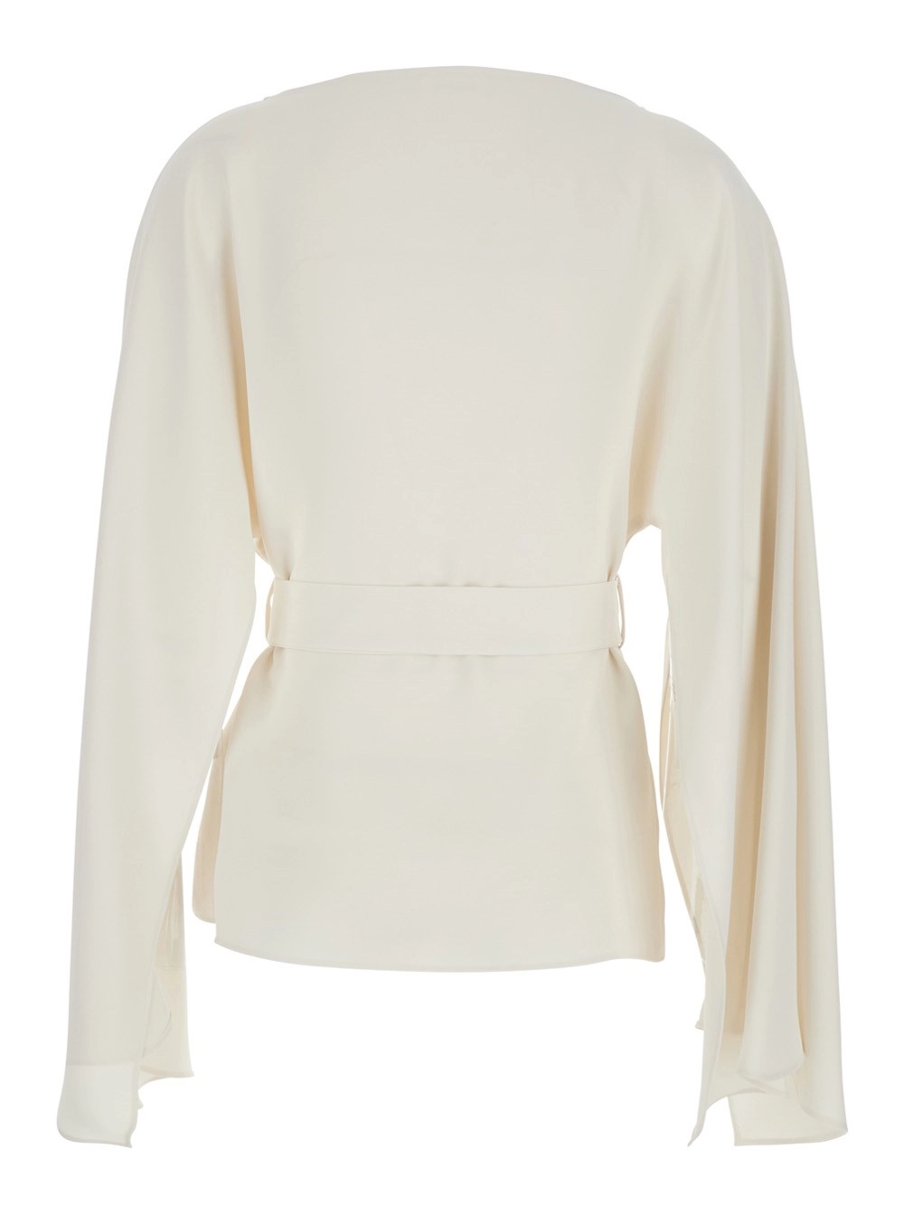 P.A.R.O.S.H. Blusa Girocollo con Dettaglio Fiocco sul Fronte in Cady Bianca Donna, view 2