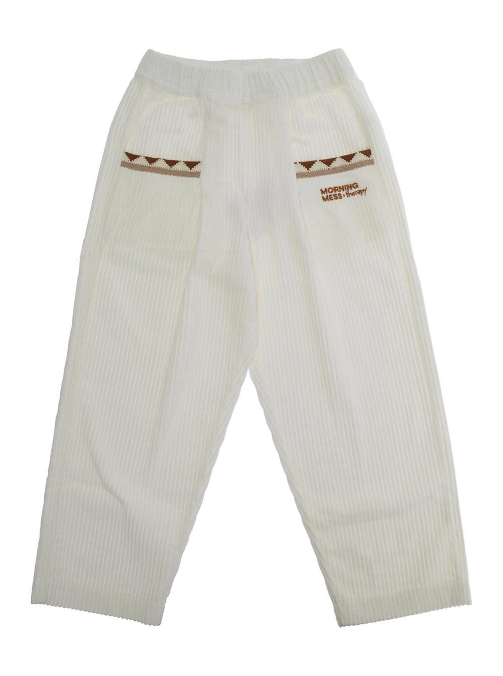 Morning mess therapy kids Pantalone 'Teresa' con Logo Lettering sul Fronte e Vita Elasticizzata in Velluto a Coste Bianco Bambina